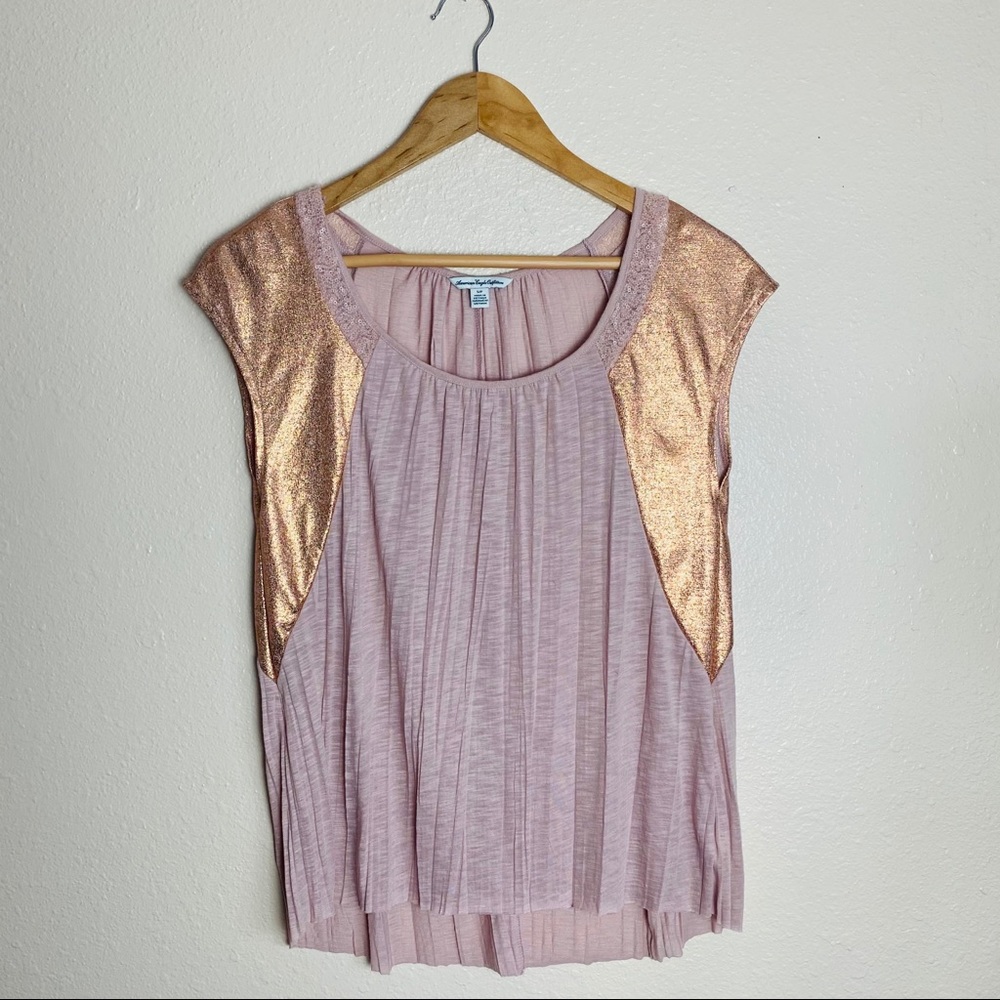 • SOLD • American Eagle Rose Gold Foil Cap Sleeve Tee